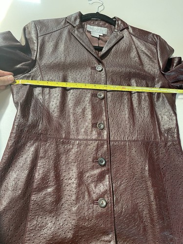 $299 WORTH Genuine Leather Jacket Mahogony Brown Ostrich Embossed Mid Coat Sz 4 - Picture 23 of 23