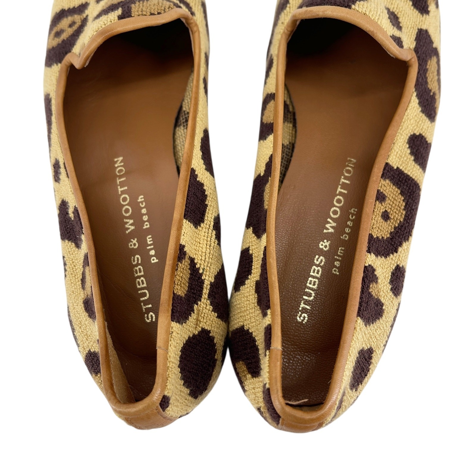 Stubbs & Wootton Palm Beach Felix Loafers Big Leopard Print Needlepoint 8.5