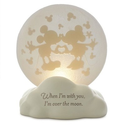 Hallmark Disney Mickey and Minnie Mouse Moon Figurine With Light - NEW