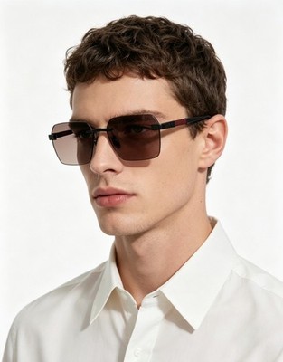 DUNHILL DU02253 Sunglasses Square Frame Black/Tea Brown Lens 57口18-145mm - NEW