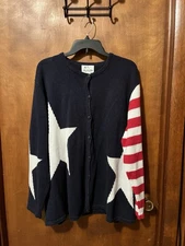 The Quacker Factory Women’s Patriotic Knit Cardigan Stars & Stripes USA Theme 1X