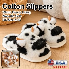Women's Cute Cow Warm Home Slippers Winter Plush Lining Indoor Cotton Slippers