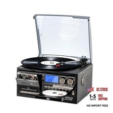 Retro 9 in 1 Record Player with Bluetooth, 3 Speed Turntable, CD T408-Bronze