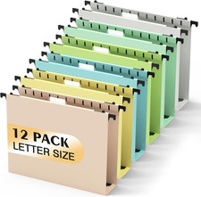 Extra Capacity Plastic Hanging File Folder,12 Pack Reinforced Hang Folders Lette