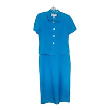 Jessica Howard Blue Dress Suit Set Linen Rayon Formal Career