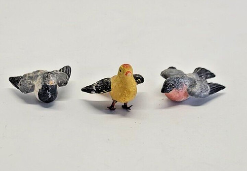 Vintage Antique Miniature Figurine Toy Composition Papier Mache Putz Bird Lot 2"