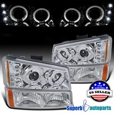 Fits 2003-2006 Chevy Silverado Crystal Projector Halo Headlights+Bumper Lamp