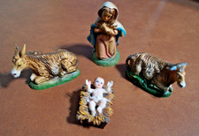 Vintage 4-częściowy zestaw szopki Fontanini Włochy plastik Mary Jesus byk osioł