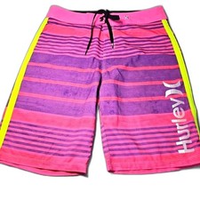 Hurley Board Shorts 30 Mens Neon Pink Purple Yellow Phantom Swim Trunks Pocket