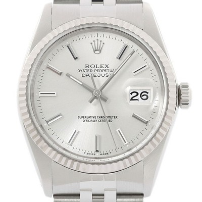 Rolex Datejust Silver Dial 18K White Gold & SS Jubilee Band Watch 16014