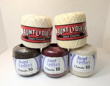 Mix Lot Of 5 Aunt Lydia Giant Crochet Thread Ecru Brown Burgundy