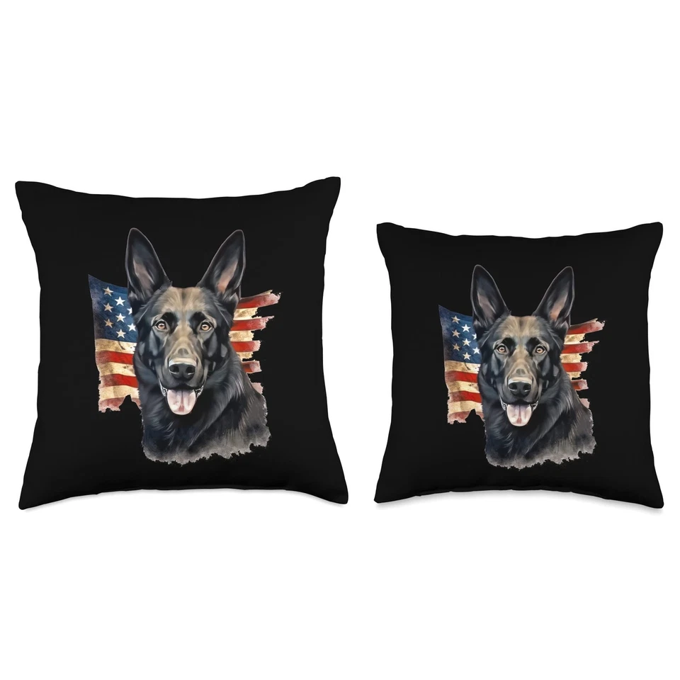 4Th of July Black German Shepherd Patriotic Dog Lover Throw Pillow, 18x18 - Image 2 of 3