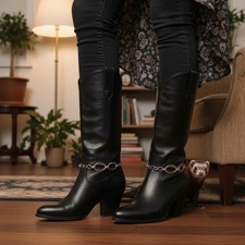 Women 2PCS Silver Boot Chain Bracelet Oval Links Charm Shoe Anklet A PAIR