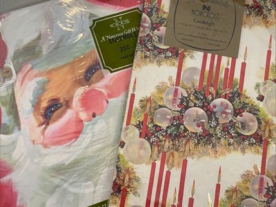 Vintage Unused Norcross Retro Christmas Gift Wrapping Paper Glitter Candle Santa