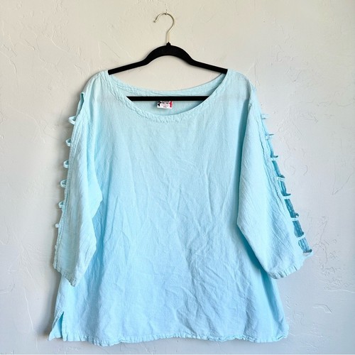 Drawstrings of Malibu Women's Ladder Sleeve Cotton Tunic Top 3XL Coastal Summer