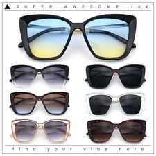 Womens Oversized Cat Eye Chic Metal Arm Plastic Sunglasses