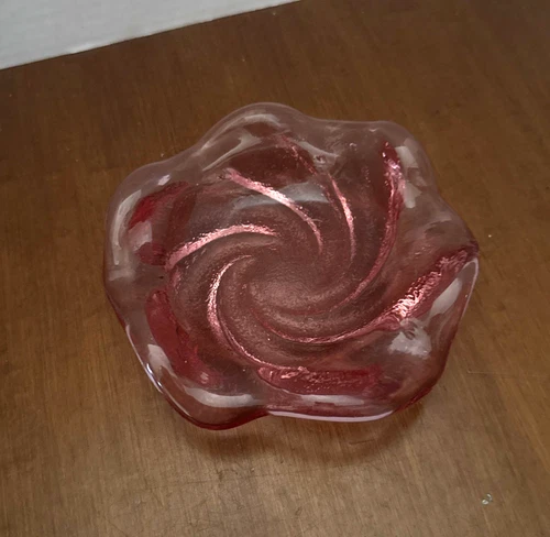 Vintage 5.5” Fenton Cranberry Swirl Ashtray Candy Trinket Dish Heavy Art Glass