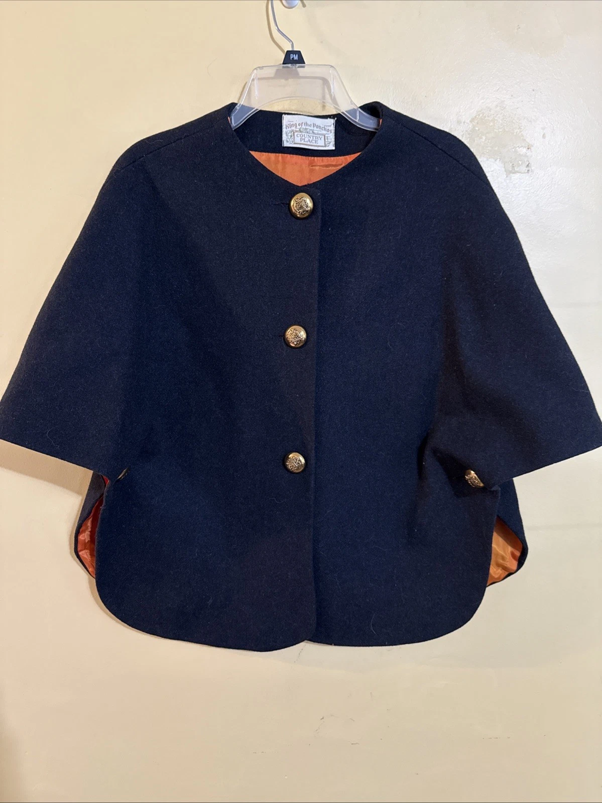 VTG Poncho Womens Wool Made USA Cape Black 3 Button Front King Of The Ponchos NS