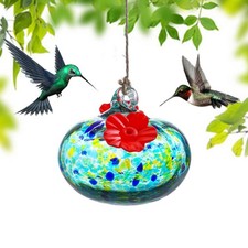 3.3OZ Glass Hummingbird Feeder with 2 Feeding Ports 3inch Blown E