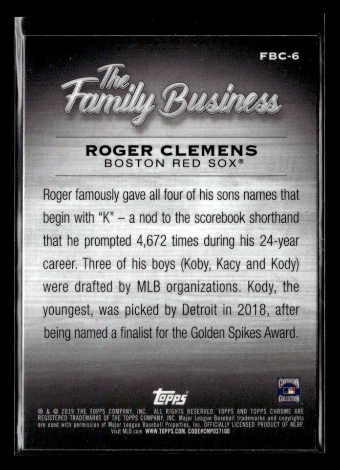 2019 Topps Chrome Roger Clemens #FBC-6 The Family Business - Image 2 of 2
