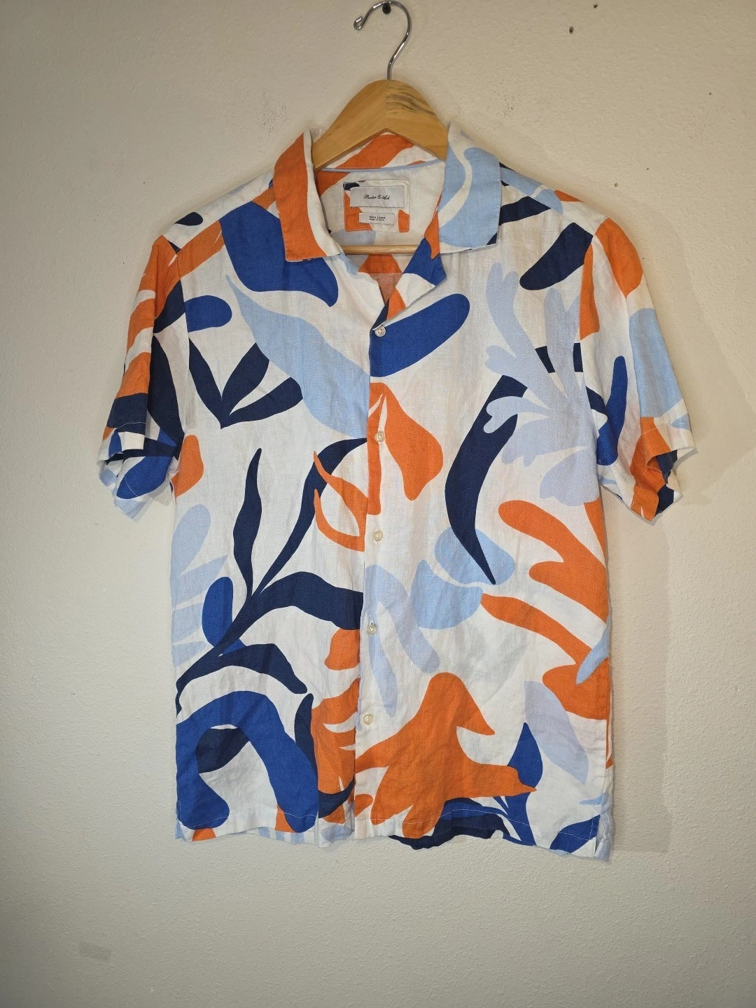 Porter & Ash Shirt Mens Large Multicolor Linen Floral Hawaiian Button Tropical