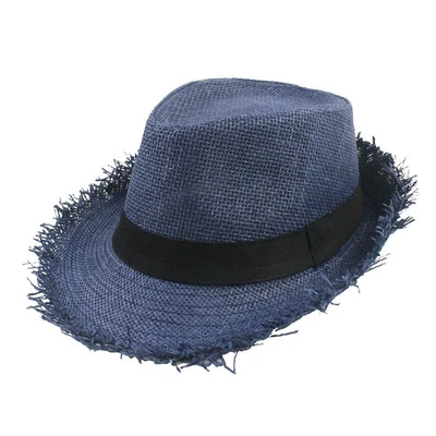 Chapeau Fedora Panama En Paille Chiné Unisexe À Bord Large Été - Photo 1/4