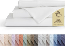 100 Cotton Percale Full Sheet Set, White, Deep Pocket, 4 Pieces