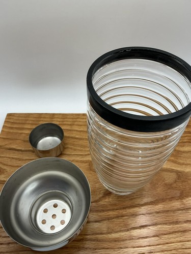 Glas Cocktail Shaker Klar Gerippt Schuster 3 Stück Sieb Jigger Barware - Bild 5 von 6