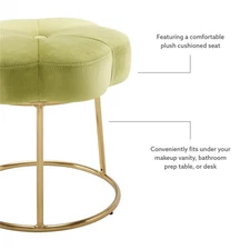 Linon Siena Gold Base Upholstered Flower Shape Vanity Stool in Green Velvet