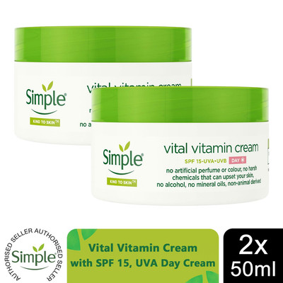 Simple Kind to Skin Tagescreme LSF 15 Vital Vitamin für empfindliche Haut 50ml, 2 Stück