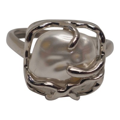 925 Sterling Silber Ring quadratische Perle verstellbar 3,79 g stilvoll Statement