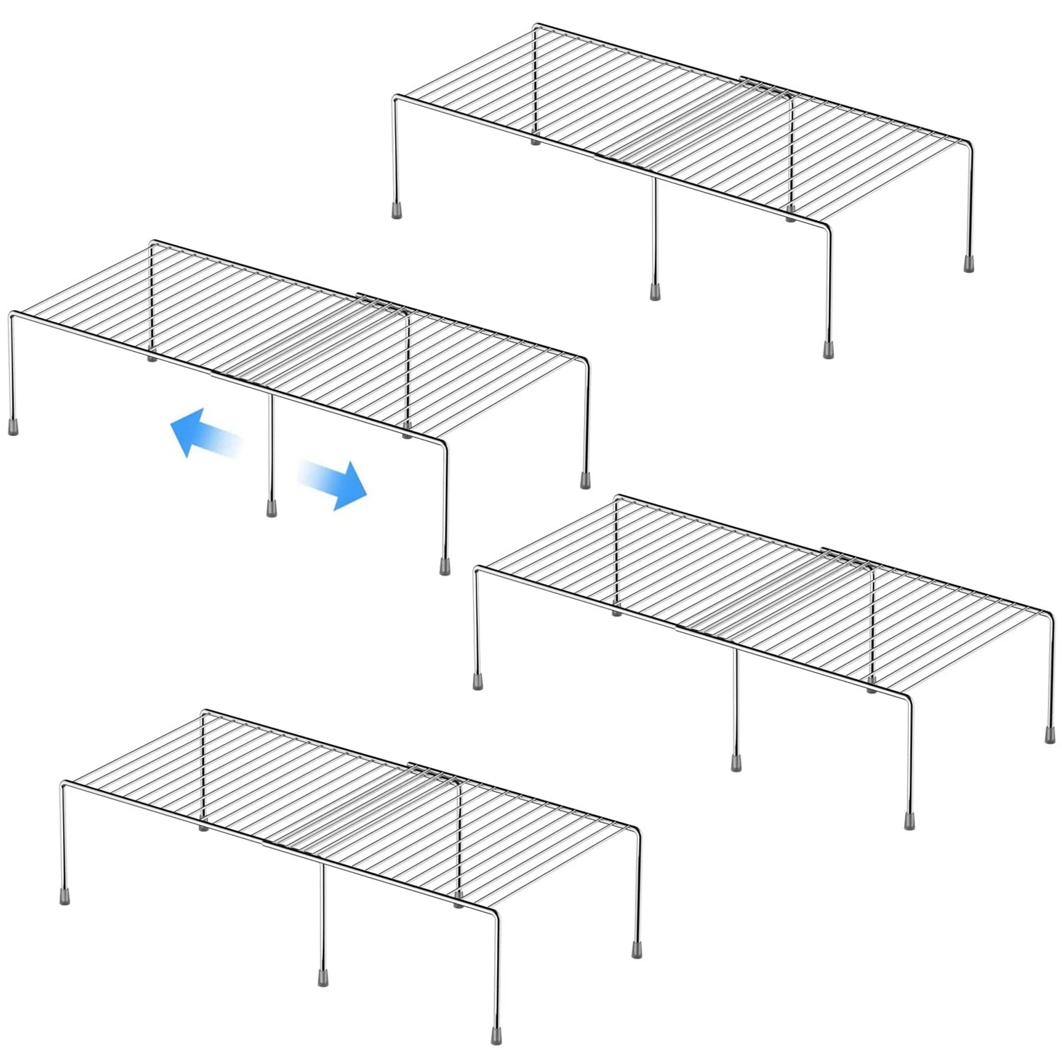Kitchen Cabinet Expandable Shelf Organizers Set of 4, Adjustable Metal Wire P...