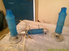 VINTAGE HEADBOARD BED LAMP MATCHING TABLE LAMPS FROSTED BLUE GLASS