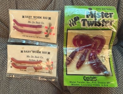 Vintage 70s/80s Mister Twister Curlytails Fishing Lures + Baby Worm Rig, NOS