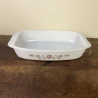 Vintage Dynaware Pyr-O-Rey Milk Glass Casserole Dish Brown Daisy Flower 9x6