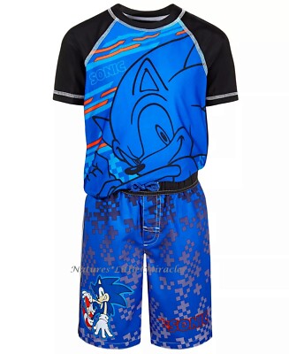 Sonic the Hedgehog Boys Swim Trunks Short Rash Guard Shirt Swimsuit Set 4 5 6 7