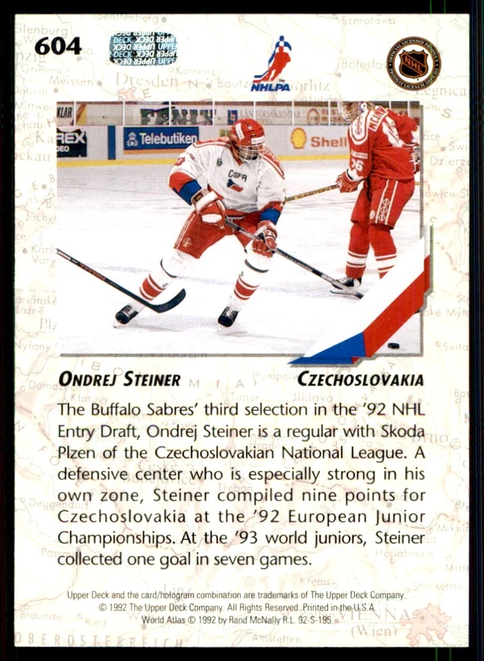 1992-93 Upper Deck Ondrej Steiner RC Czechoslovakia #604 - Image 2 of 2