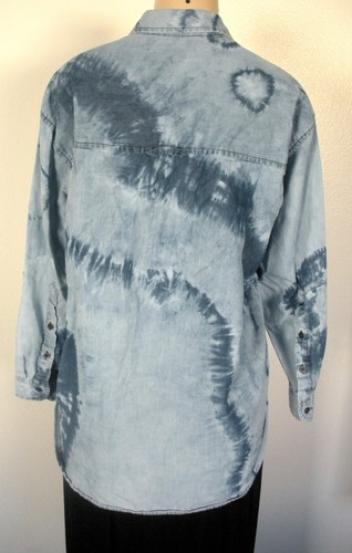 Camisa Top Gloria Vanderbilt L Azul Lavado Ácido Pestaña Enrollable Algodón Abotonada - Imagen 6 de 7