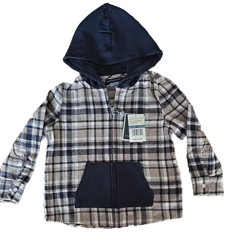 Andy & Evan ~ Hooded ~ Plaid ~ Flannel Shirt ~ Zipper Closure