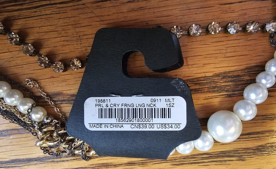 Colar longo feminino Bebe pérola e cristal franjas em camadas novo com etiquetas - Imagem 3 de 4