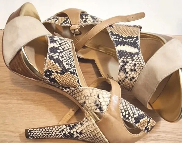 Tacones Boutique 9 Cuero Estampado Piel de Serpiente Tostado Talla 8 M Plataforma Foto 2 de 4