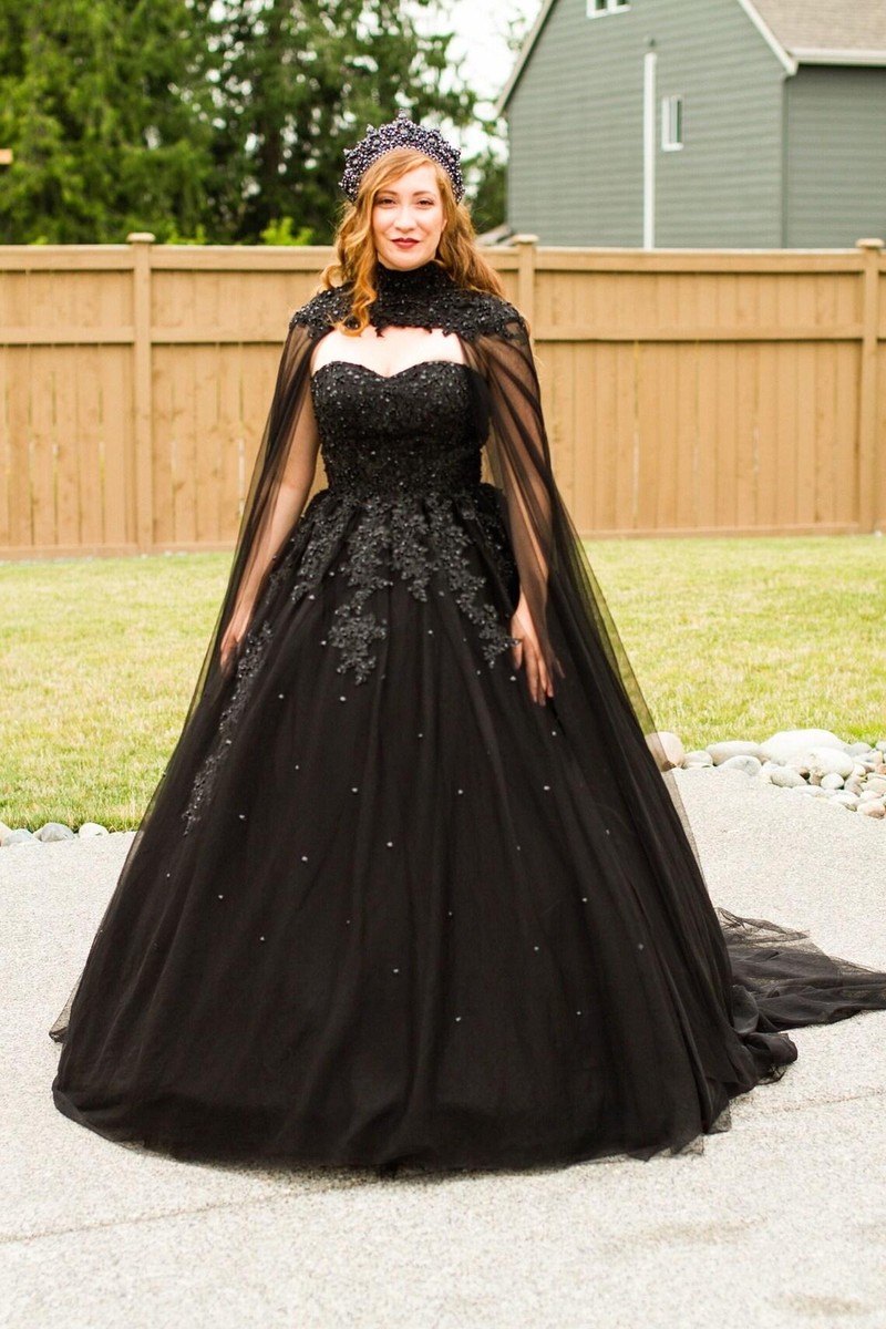 black formal dress with cape Cute Short Sleeves Black Prom Dresses, Short Black Homecoming Dresses, –  Lwt Dress main image 1