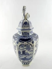 Boch Royal Sphinx Delft Holland Foo Dog Jar Container Urn Blue White VERY GOOD