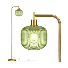 QiMH Glass Floor Lamp for Living Room, Modern Standing Lamp with Ribbed Glass...