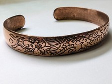Copper Tibetan Cuff Bracelet. Hand Carved DRAGON Design. Unisex. Adjustable Fit.