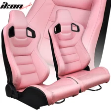 Universal Pair Reclinable Racing Seats + Dual Sliders Pink PU Carbon Leather