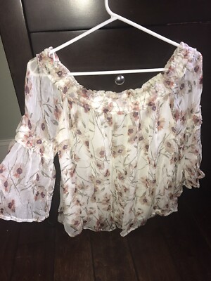 Chiffon Floral Beige Lined Bell Sleeve 