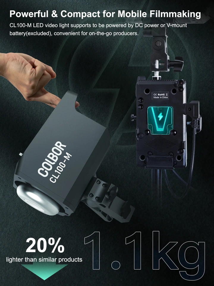 Luz de video LED continua Colbor CL100M 100W 5600K CRI 97 para estudio de video Foto 4 de 4