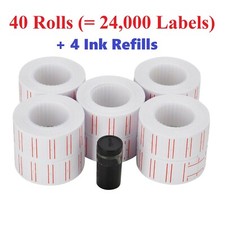 24,000 Price Sticker Labels (40 Rolls) + 4 INK REFILLS For Pricing Gun MX-5500