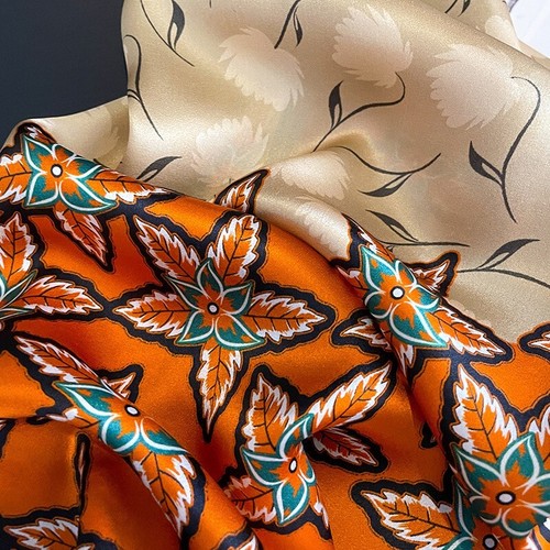 100% Silk 21" Square Scarf Women Neckerchief Kerchief Wrap Turban Orange Flower - Bild 4 von 24